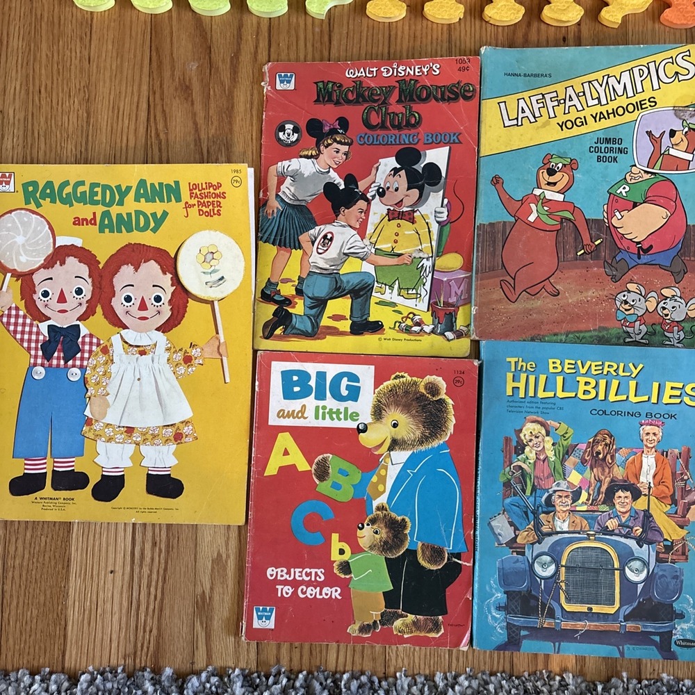 Vintage Coloring/activity Sticker Book Lot. Mickey,Yogi ,Beverly Hillbillies